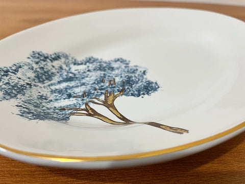 Travessa Pequena Cerâmica com Filete Ouro Ypê Azul - Scalla