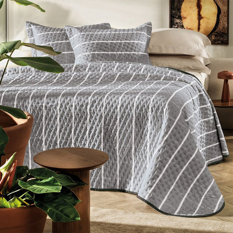 Jogo de Colcha Queen Toque Acetinado Chess Cinza – Altenburg