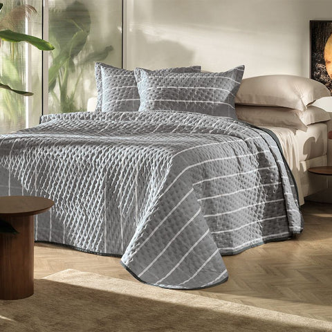Jogo de Colcha Queen Toque Acetinado Chess Cinza – Altenburg