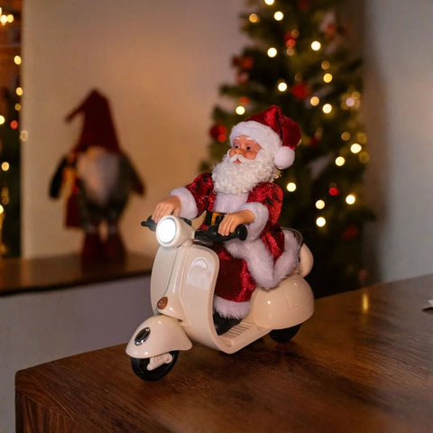Papai Noel na Lambreta com Luz, Música e Movimento – 20 cm