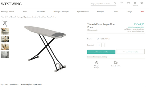 Tábua de Passar Roupas Flow Preto - Westwing