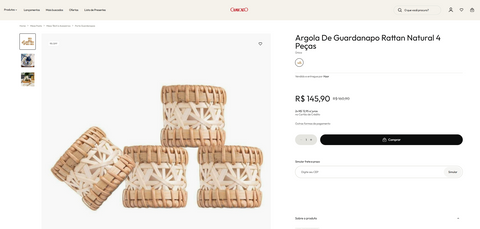 Argola De Guardanapo Rattan Natural 4 Peças - Camicado